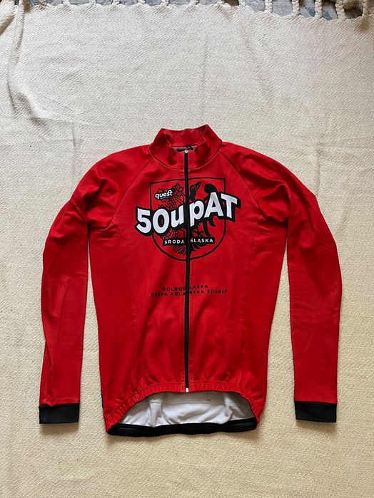 Bluza kolarska czerwona ocieplana quest sport roz M strój szosowy
