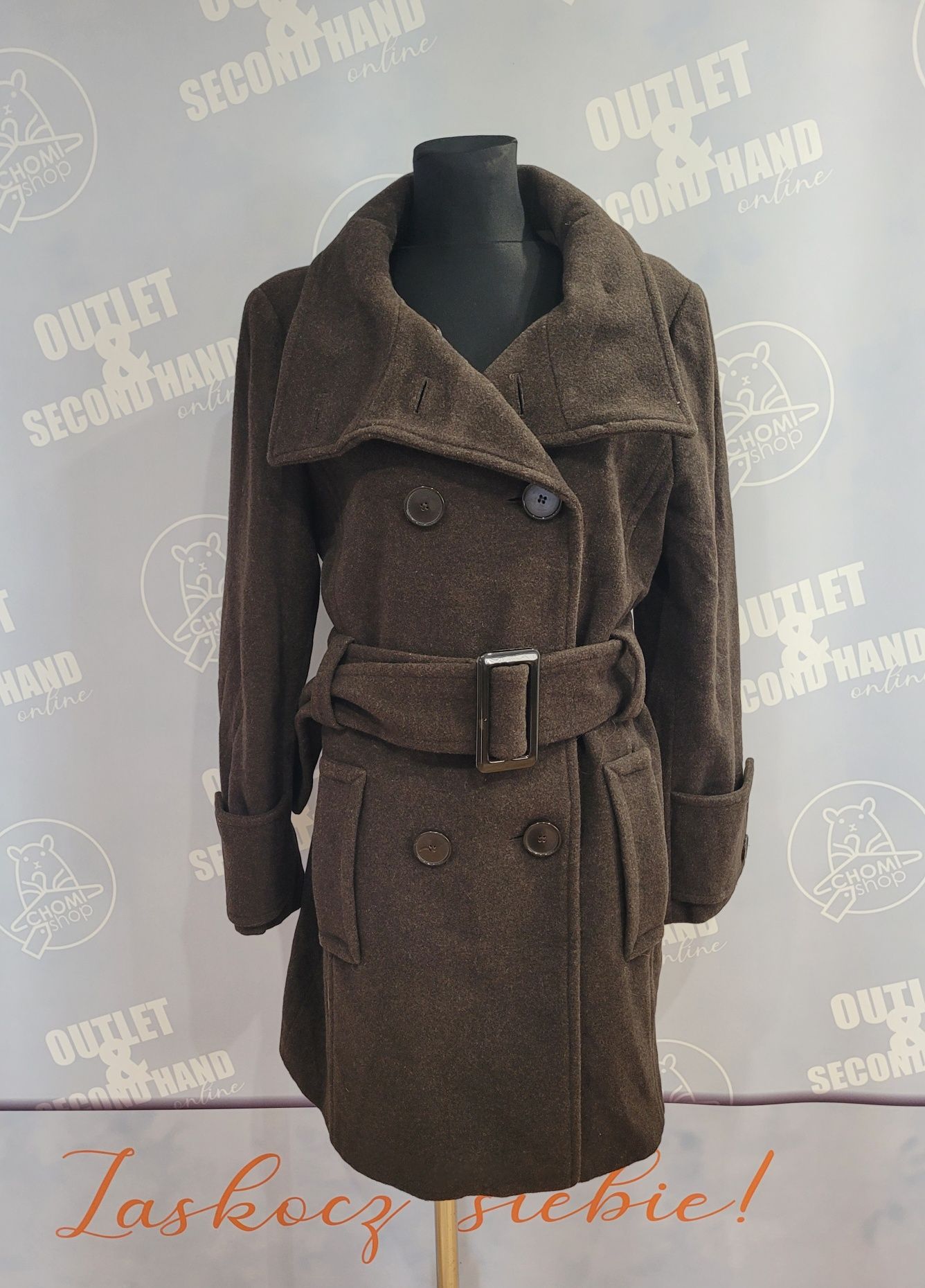 Nowy brązowy płaszcz wełniany z paskiem Zara rozm. 40