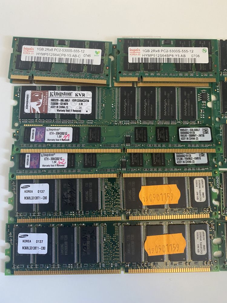 Lote Memórias RAM DDR1 DDR2 - 1GB, 512MB, 256MB)