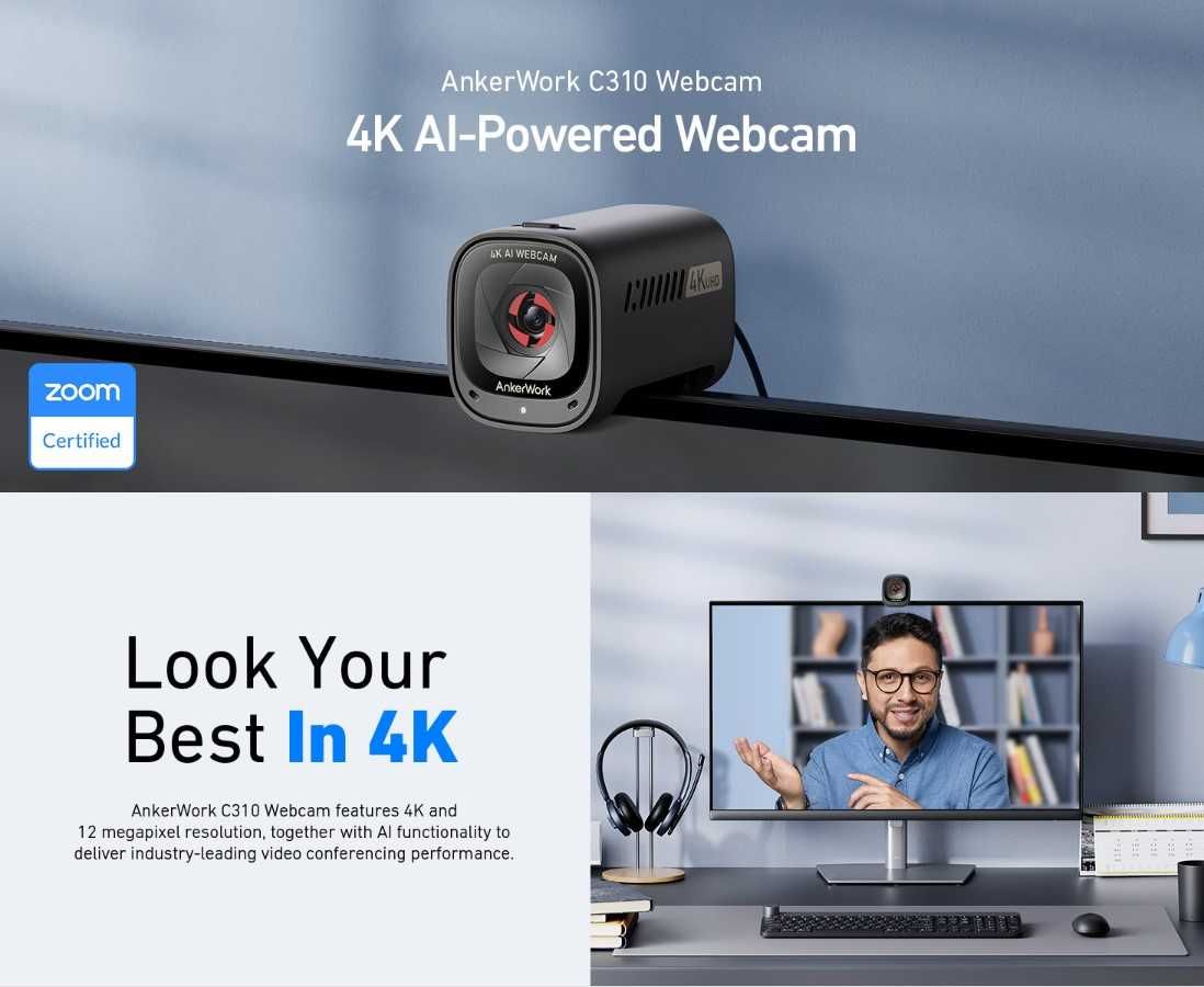 ⇒ Anker PowerConf C310 (Global) - умная веб-камера с 4K, AI Auto Focus