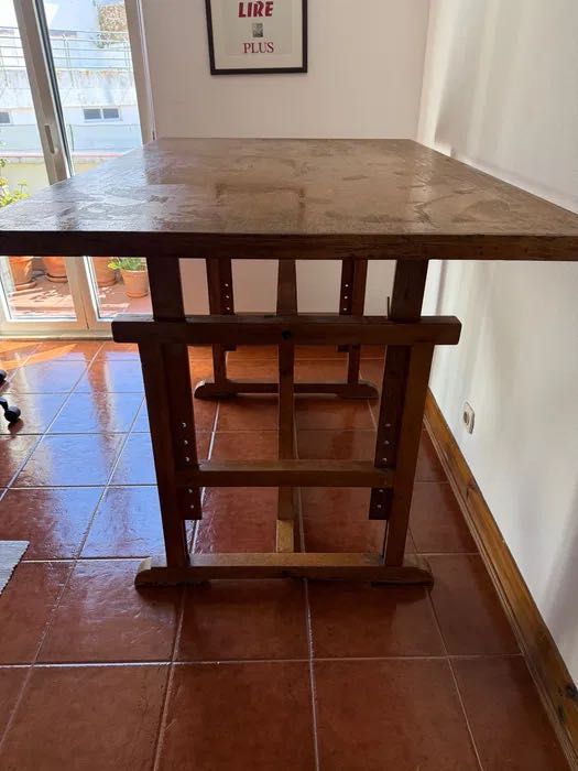 Estirador vintage em madeira maciça, adjustable drafting table/desk