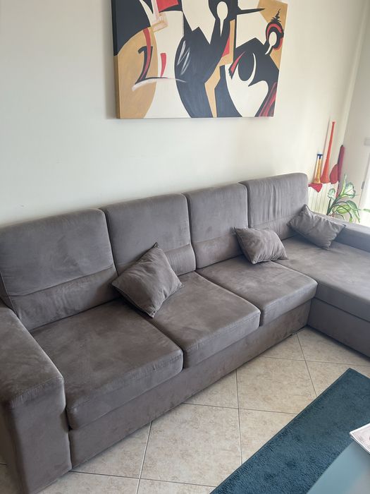 Sofá 3 lugares + Chaise Long como novo (com tecido anti gato)