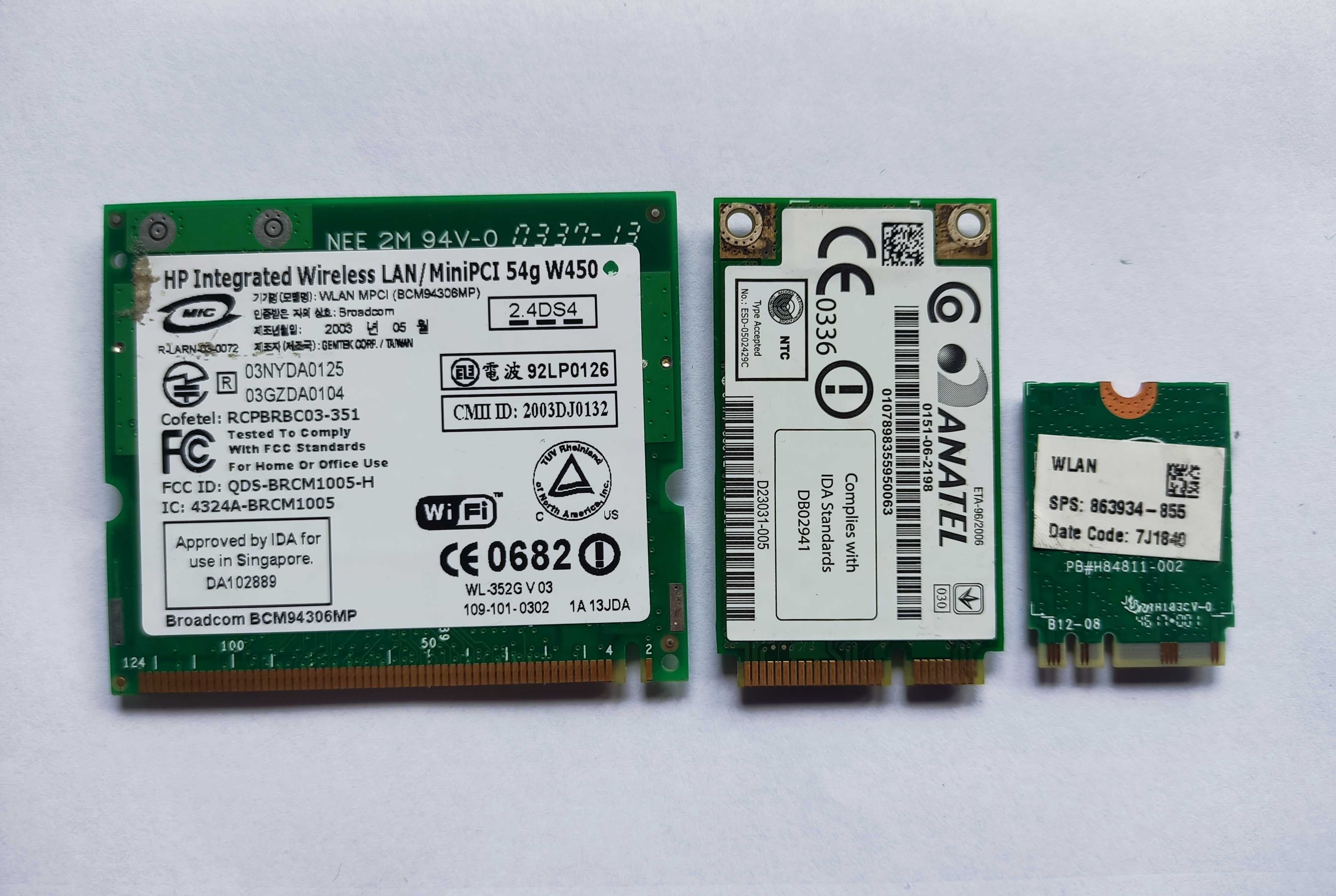 Karty WiFi Broadcom BCM94306MP+ANATEL PA3489U-1M8PC+Intel 3168NGW