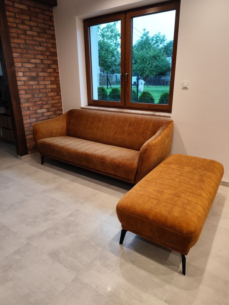 Flori Canvani Piękna stylowa Sofa 3 osobowa + hoker pufa