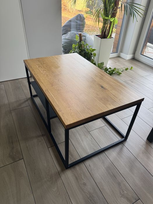 Stolik kawowy dębowy styl loftowy loft blat z litego drewna