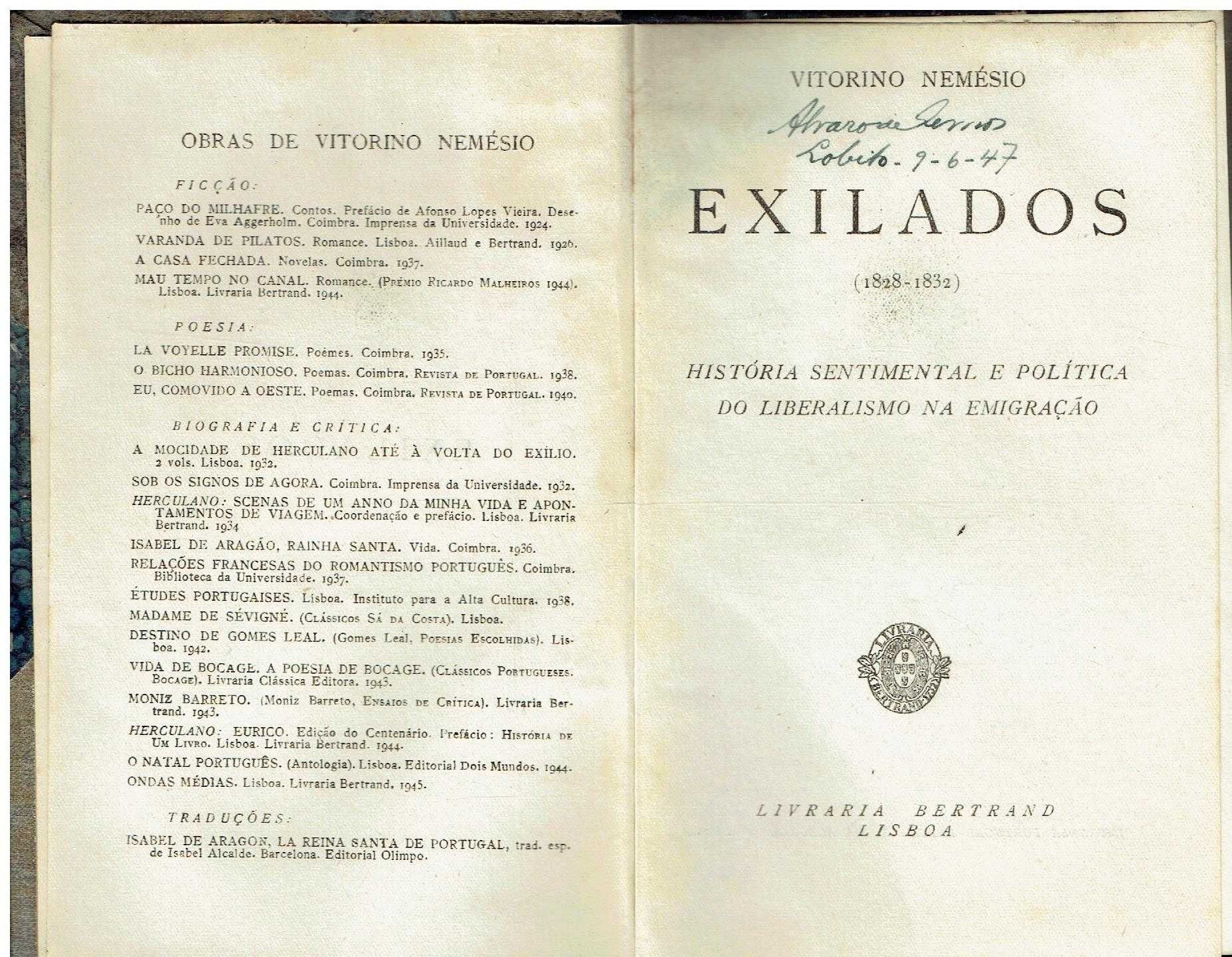 7397
	
Exilados (1828/1832) 
de Vitorino Nemésio