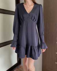 Сатинова сукня міні з воланами Atelier 19 темно-синій колір, розмір S