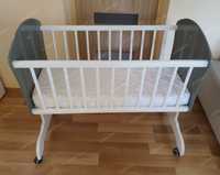Kołyska/ łóżeczko  drewniana +materacyk+klin dla niemowląt szaro-biała