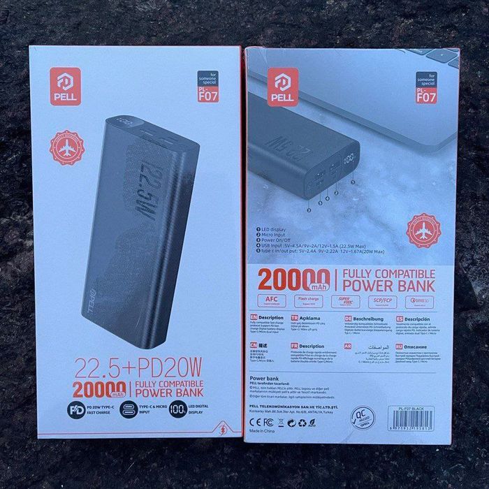 Мощный Power Bank Pell 20000mAh 22.5W с функцией быстрой зарядки
