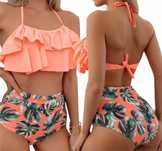 Strój Kąpielowy Z Wyjmowanymi Wkładkami Bikini Wysoki Stan Majtek / Xl