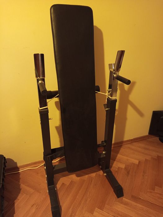 Ławeczka do ćwiczeń + 70kg obciążenie, sztanga, hantle