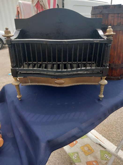 Grelha de lareira, ferro fundido, antiga Chicago Arts & Crafts