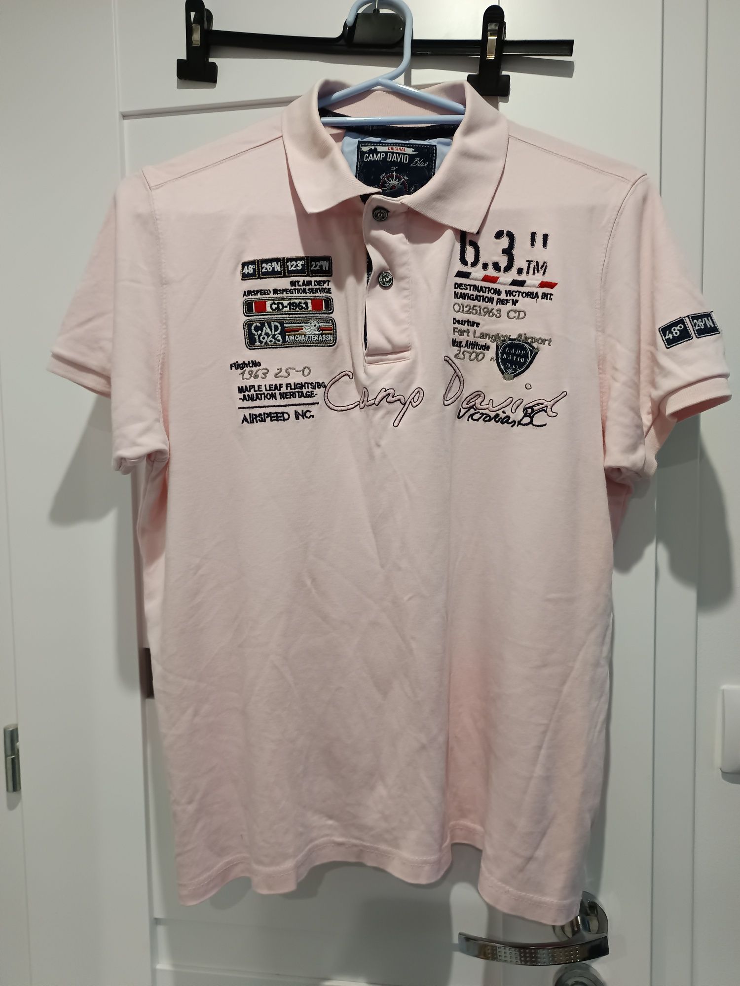 Koszulka typu polo różowa z kołnierzykiem orginalna Camp David  XL