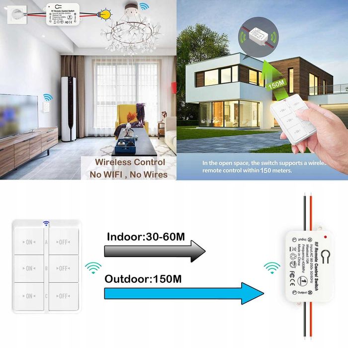 Radiowy przełącznik bezprzewodowy nadajnik 433MHz do 150 metrów