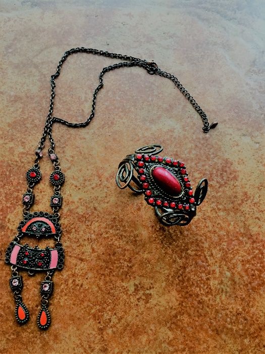 rubinowo-miedziany naszyjnik aztecki z bransoletką-komplet
