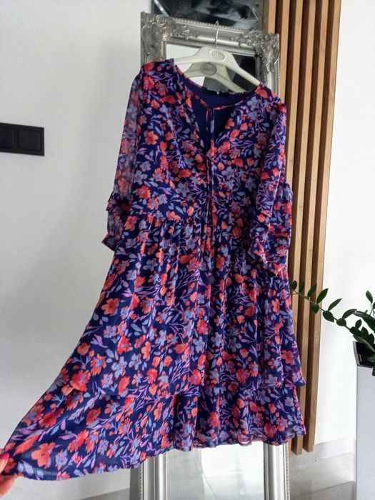 Sukienka XL jesienna falbany V by Very jak nowa elegancka /na codzień