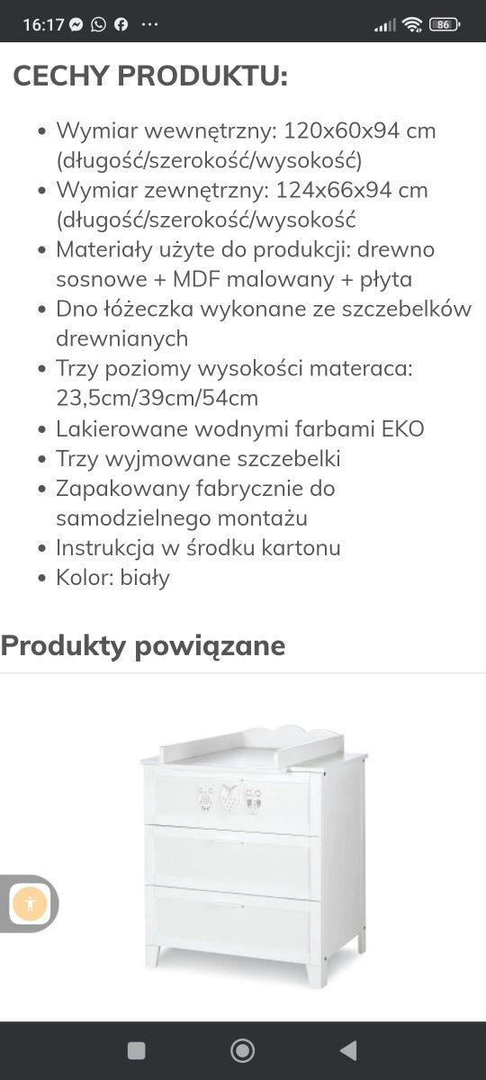 Meble dziecięce białe Klupś szafa komoda łóżko i gratis lampka