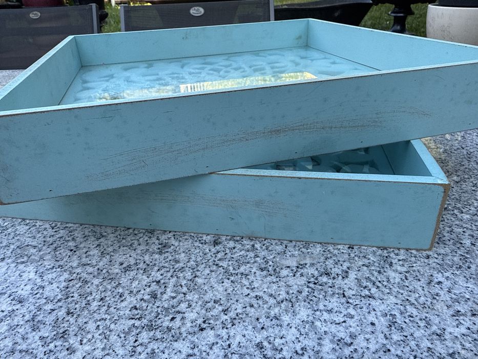 Taca ażurowa 2 tace z plyty drewnianej i szkla