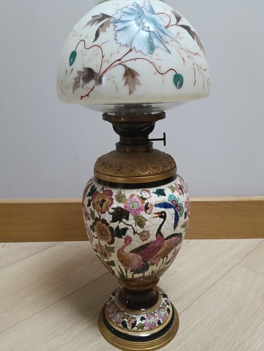 Stara majolika lampa naftowa /OKAZJA/
