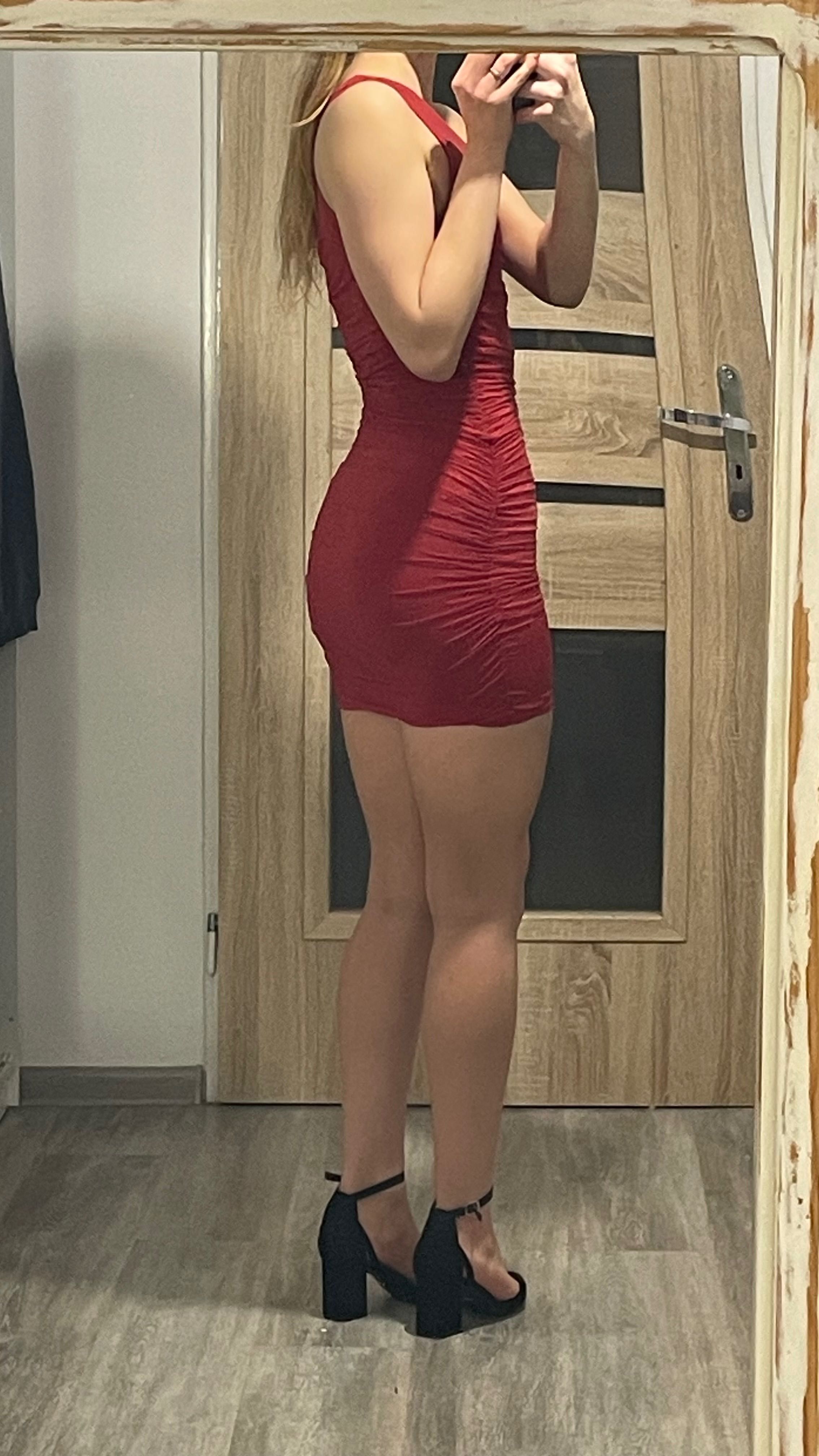 Sukienka mini czerwona marszczona asymetryczna z długim rękawem Zara S