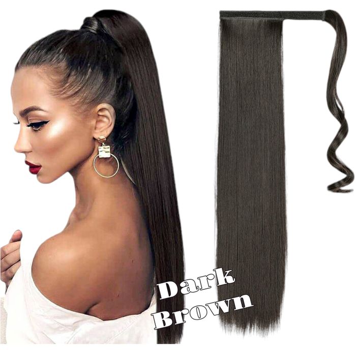 Хвіст темний коричневий Dark brown/ накладний/ шиньйон/ штучне волосся