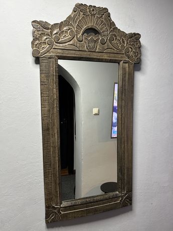 lustro w ramie drewnianej recznie rzeźbione z indonezji 54x117