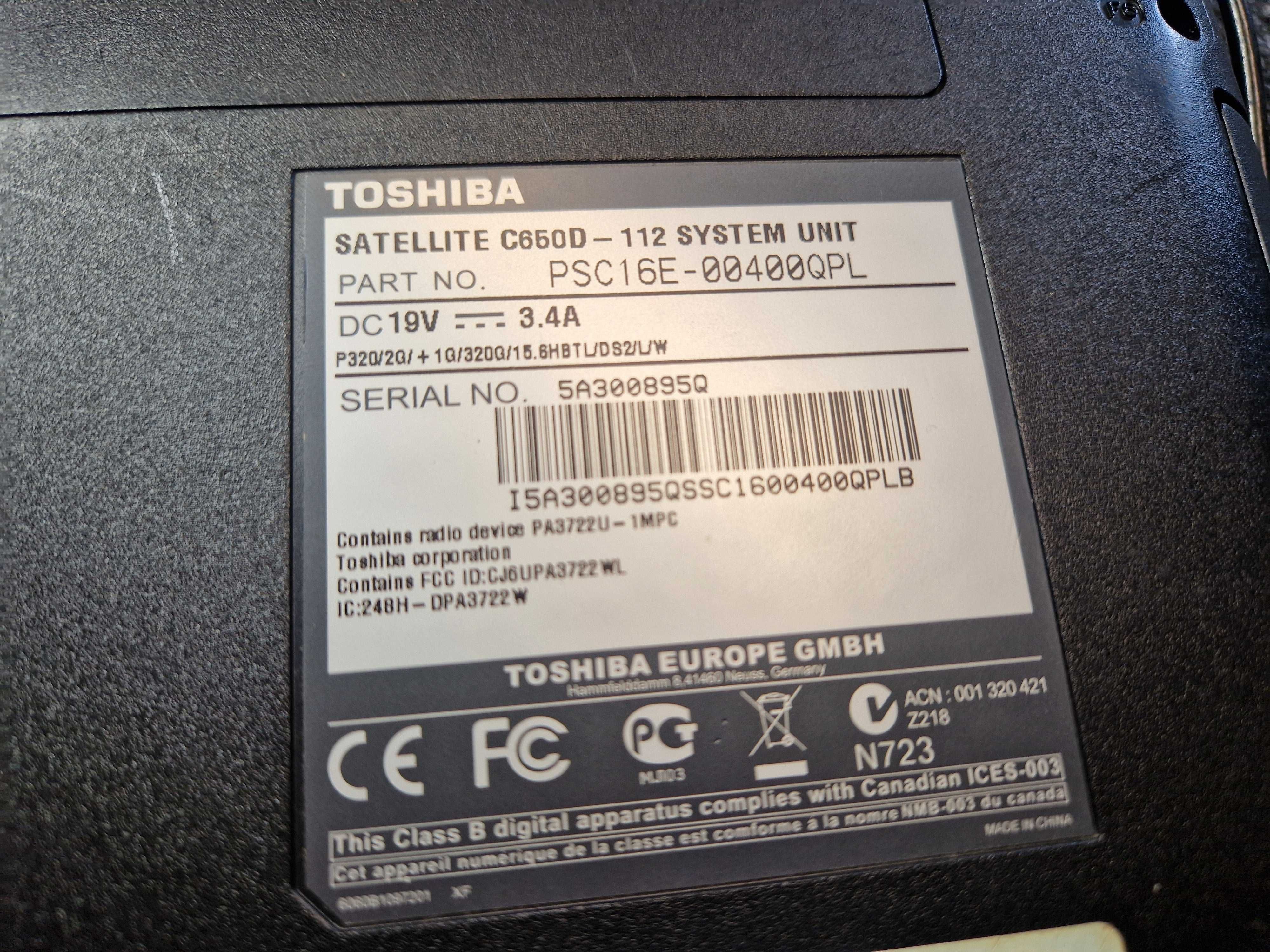 Laptop Toshiba Satellite C650D Windows 7