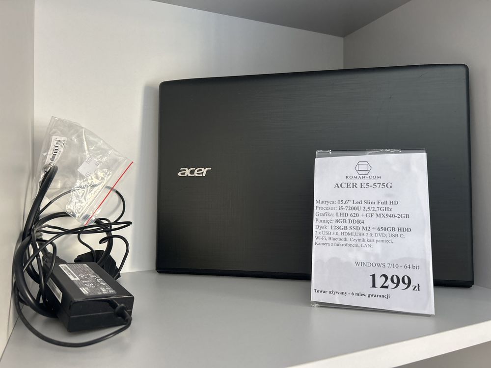 Laptop ACER Gamingowy z i5-7200 2,5GHz/RAM 8GB/GF MX940/SSD 128+650GB/