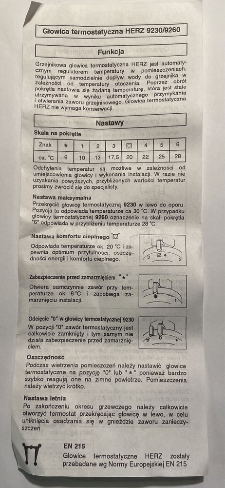Herz 9230/9260 głowica termostatyczna