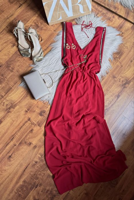 Next maxi Długa Elegancka czerwona sukienka sylwester wa