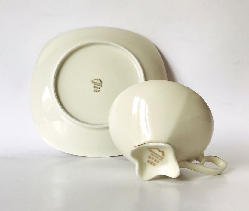 Duo śniadaniowe Mitterteich talerz filiżanka różowa lata 60.