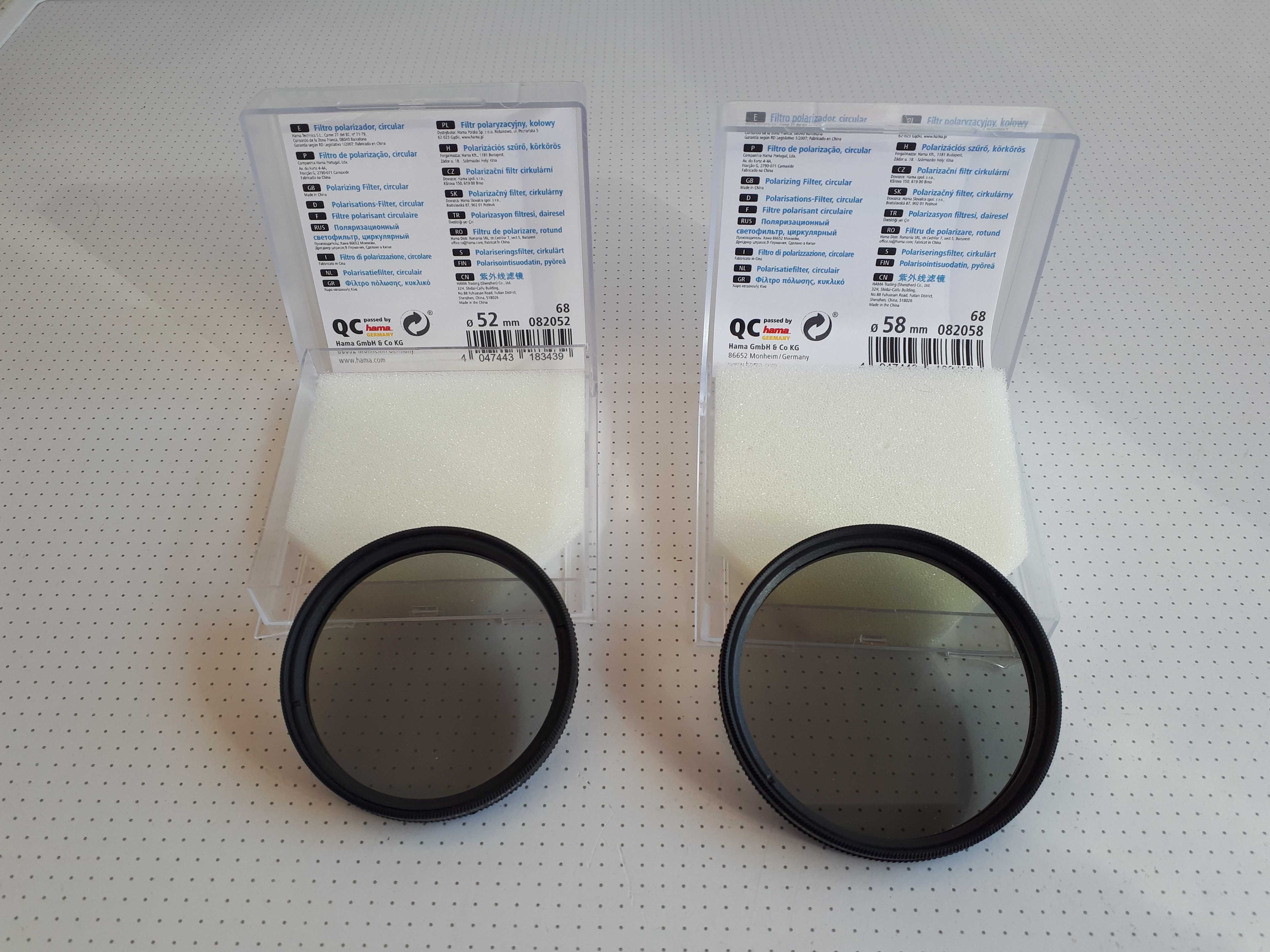 Filtros Polarizadores circulares 58mm e 52mm Hama sem uso