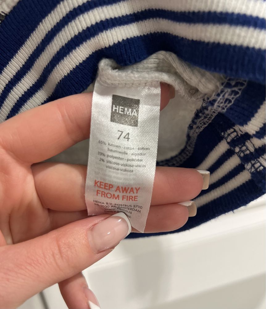 Bluza niemowlęca Hema r.74 kaptur paski szlaczki wzorki bazgroły