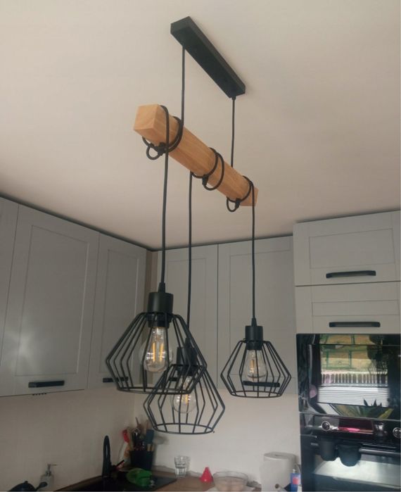 Lampa wiszaca 3xE27 czarna z drewnem Loft Glamour Nowa