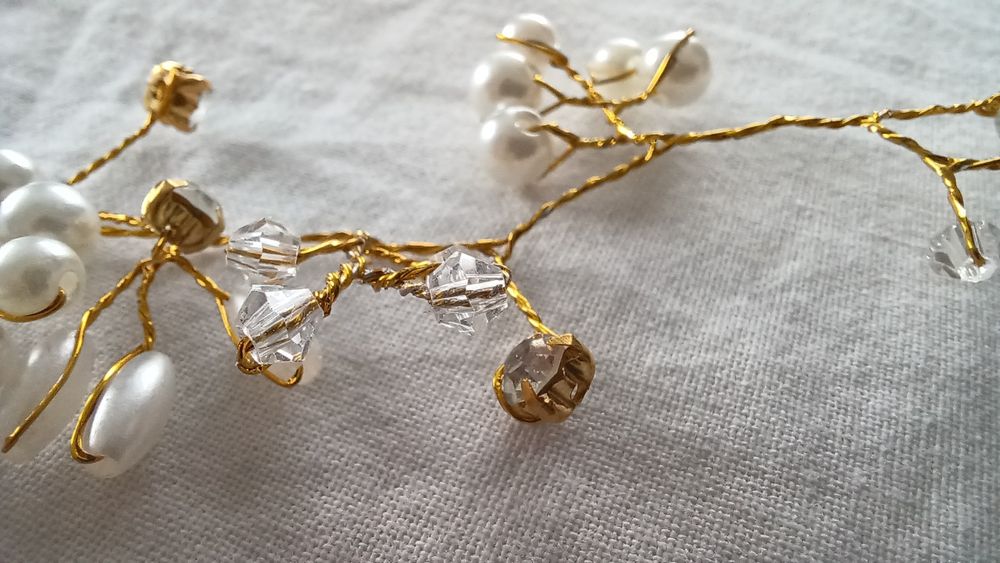 Złoto-biała ślubna ozdoba do włosów