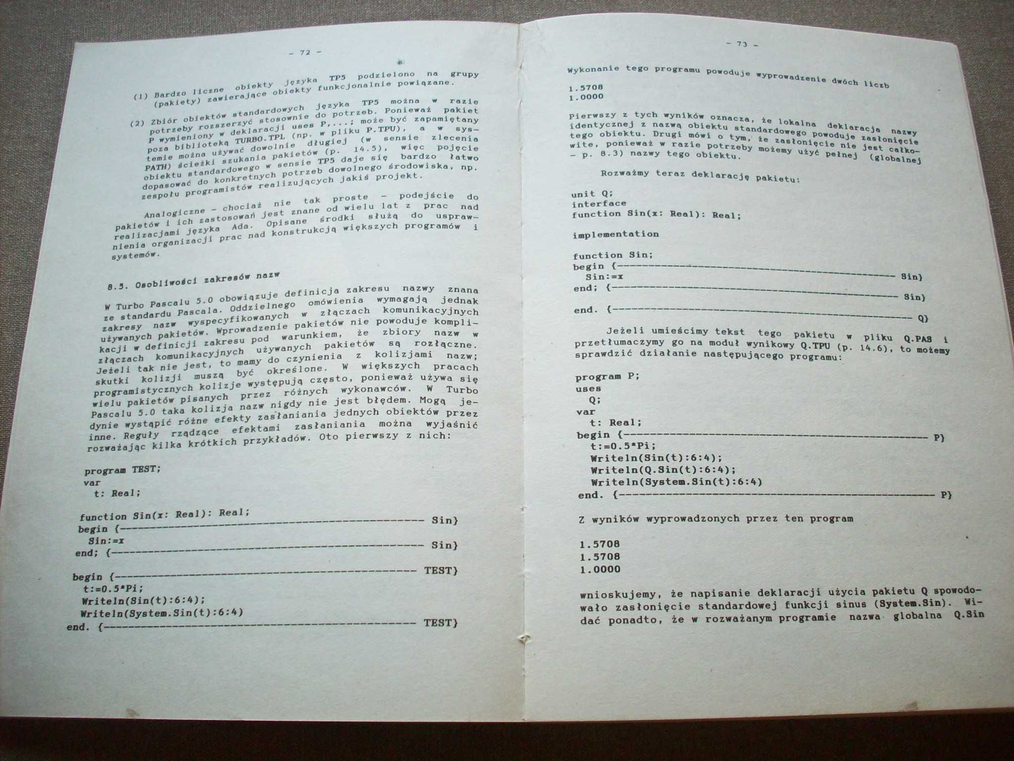 Turbo Pascal 5.0 z przykładami konstrukcji oprogramowania podstawowego