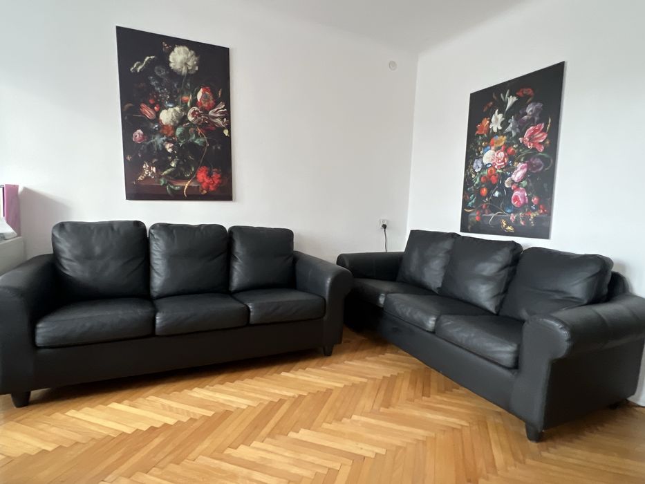 Kanapa czarna skórzana skóra naturalna 2 szt