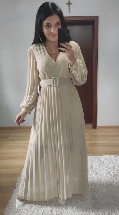 Sukienka długa maxi plisowany dół wesele komunia chrzciny