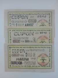 Banknoty Hiszpania Pampeluna - 3 szt. kuponów żywnościowych z 1940 r.