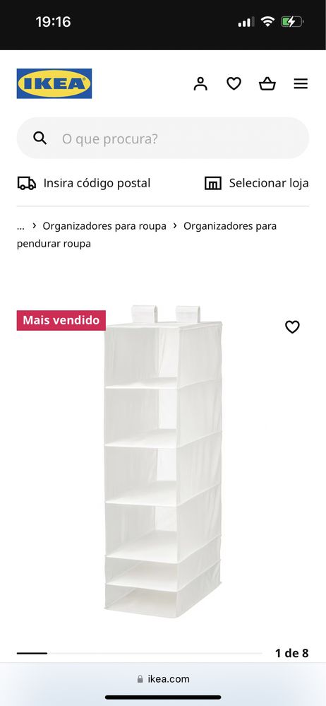 Arrumação com 6 compartimentos branca Ikea (novo)