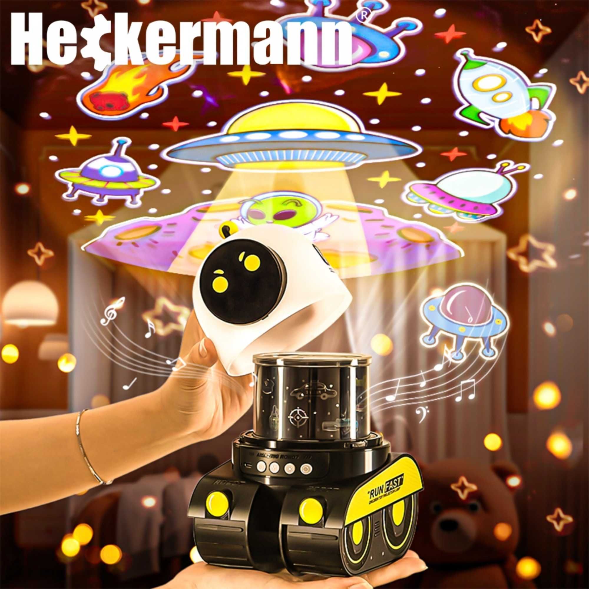 PROJEKTOR GWIAZD dla DZIECI Robot Lampka Nocna LED Muzyka 3W1