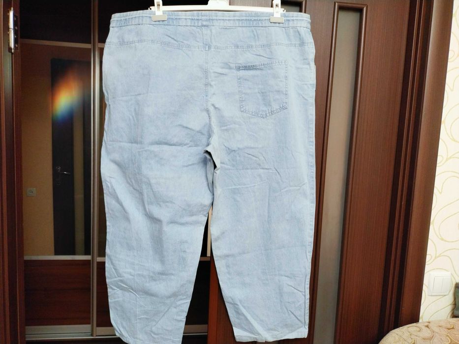 джинсы унисекс 62-64 большой размер на резинке батал пояс 120-128 см