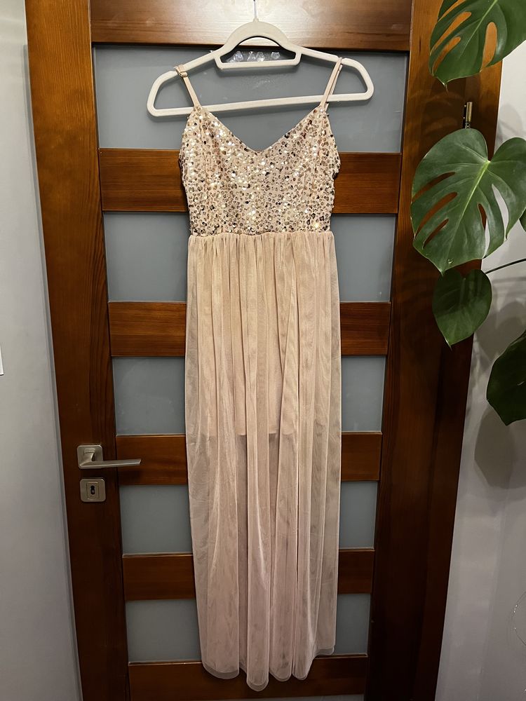 Cekinowa sukienka midi długa XXS sylwester suknia studniowka