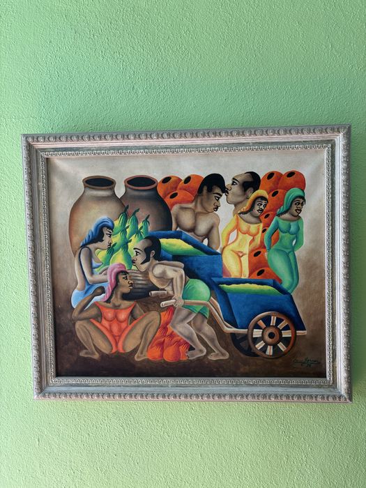 Tela de artista cubano pintado à mão com moldura