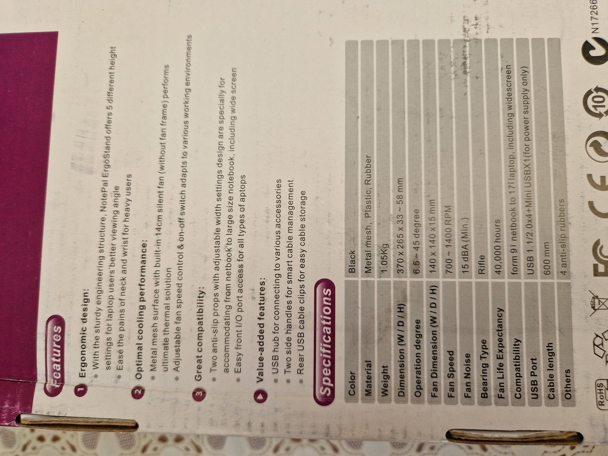 Podkładka podstawka chłodząca laptop tablet od 17 do 9 cali regulowane