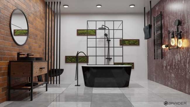 BRAIDER Akrylowa Wanna Wolnostojąca ALTARIA 150 x 75 cm Czarno - biała