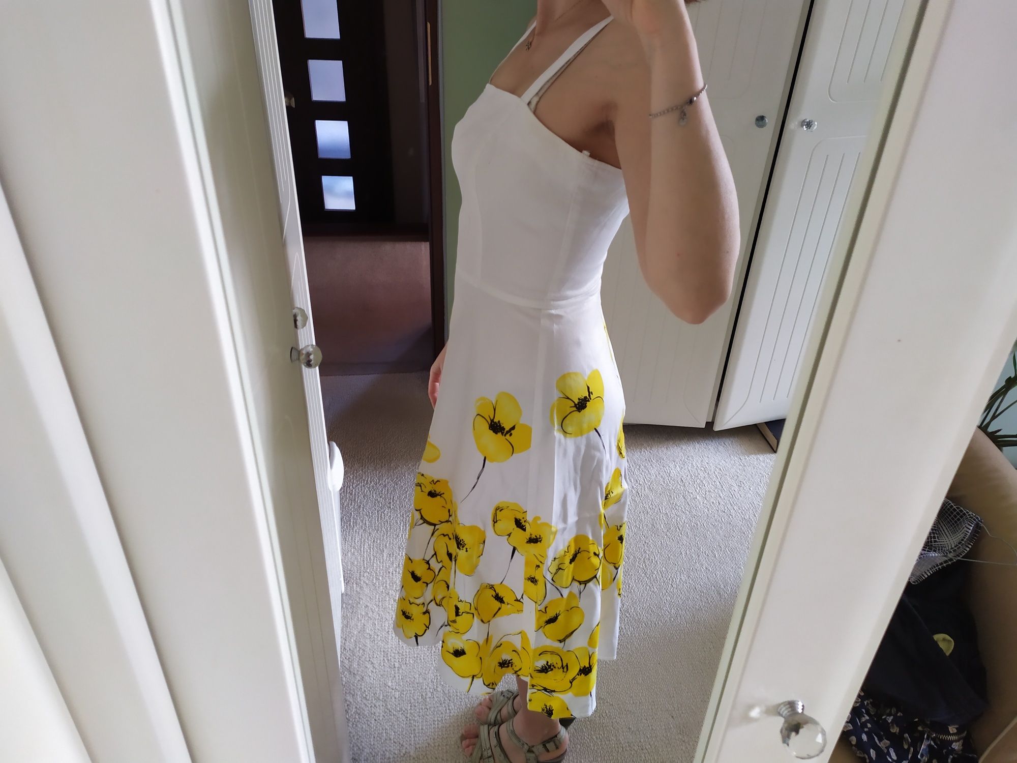 Sukienka letnia M 38 biała w żółte kwiaty