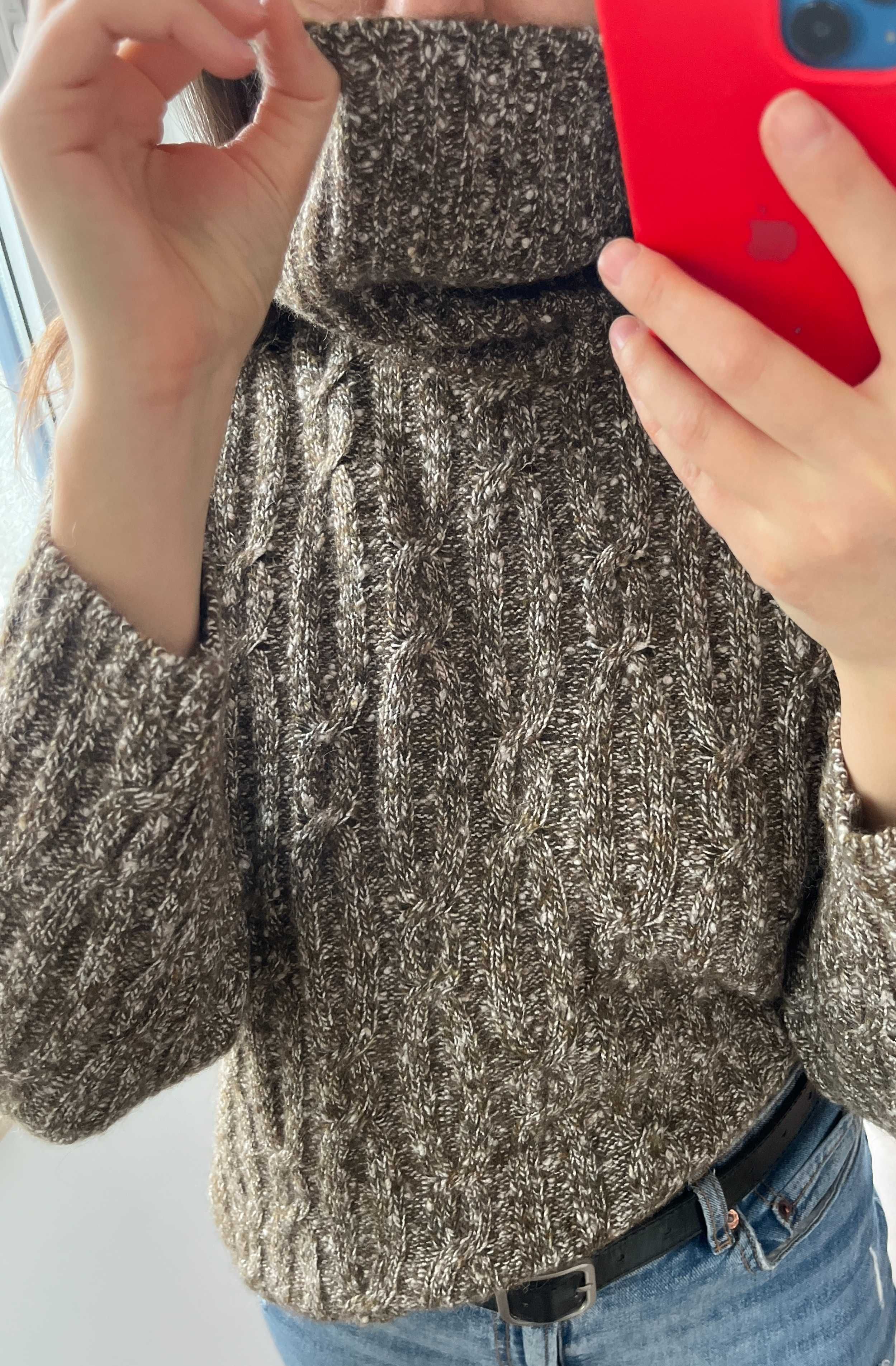 Wełniany vintage sweter z golfem, rozmiar L Gruby, ciepły sweter