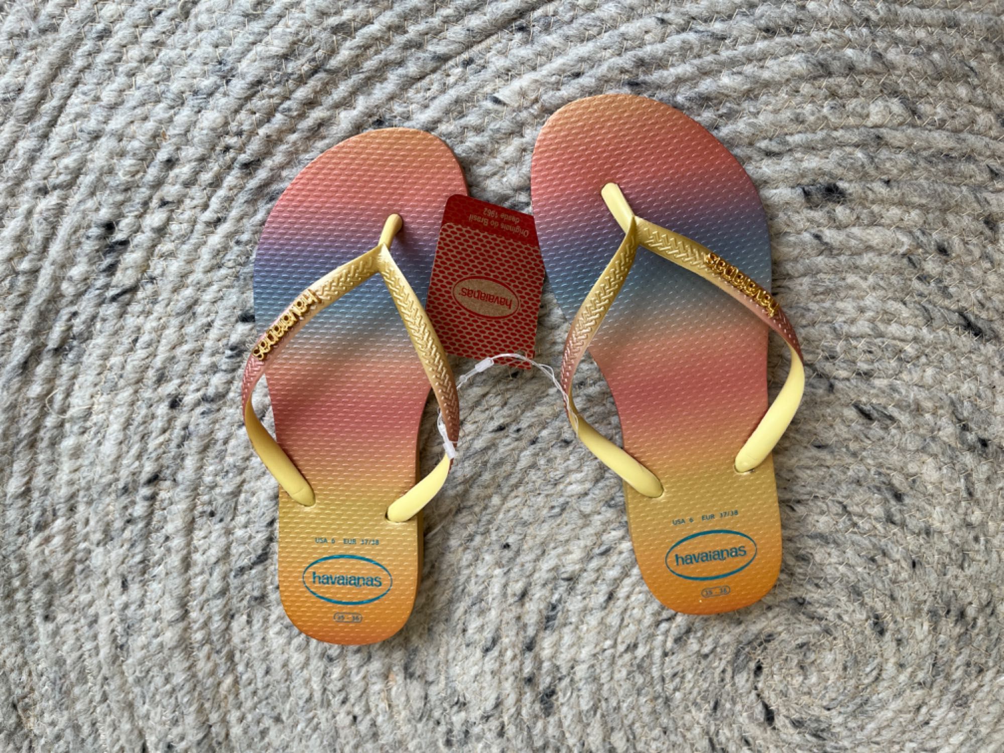 HAVAIANAS brazylijskie japonki 37/38 surf złote tęczowe slim nowe