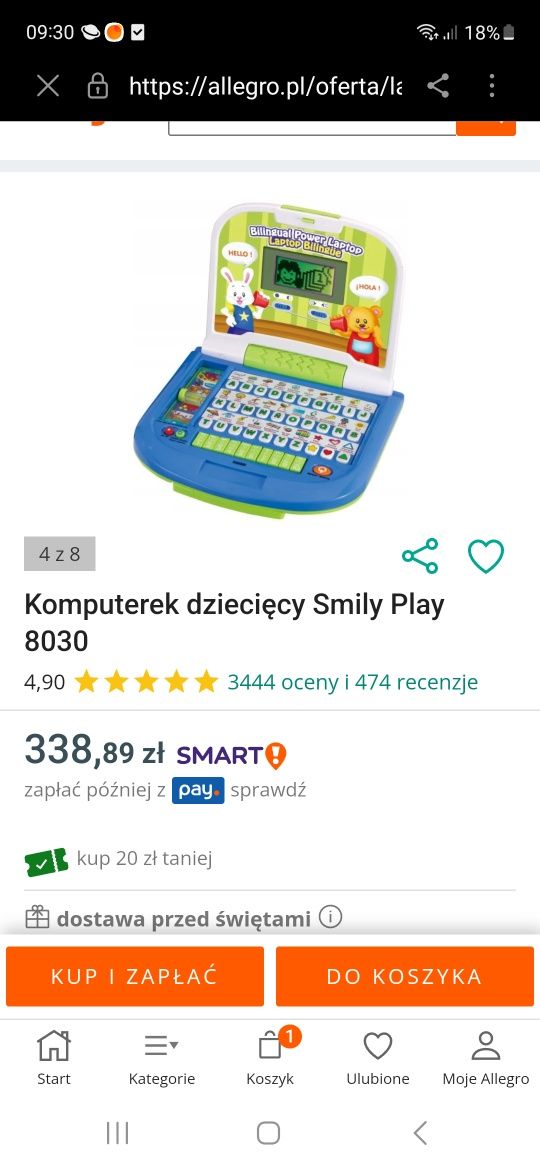 Laptop dziecięcy Smily Play polsko angielski wiek od 3 do 6 lat